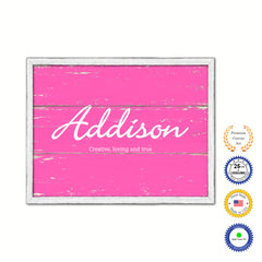 Addison Name Plate White Wash Wood Frame Canvas Print Boutique Cottage Decor Shabby Chic