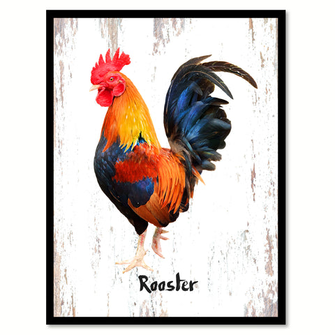 Rooster Bird Canvas Print, Black Picture Frame Gift Ideas Home Decor Wall Art Decoration