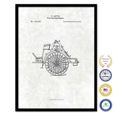 1873 Firefighter Fire Extinguishers Vintage Patent Artwork Black Framed Canvas Print Home Office Decor Great for Firefighter Fireman Firewoman