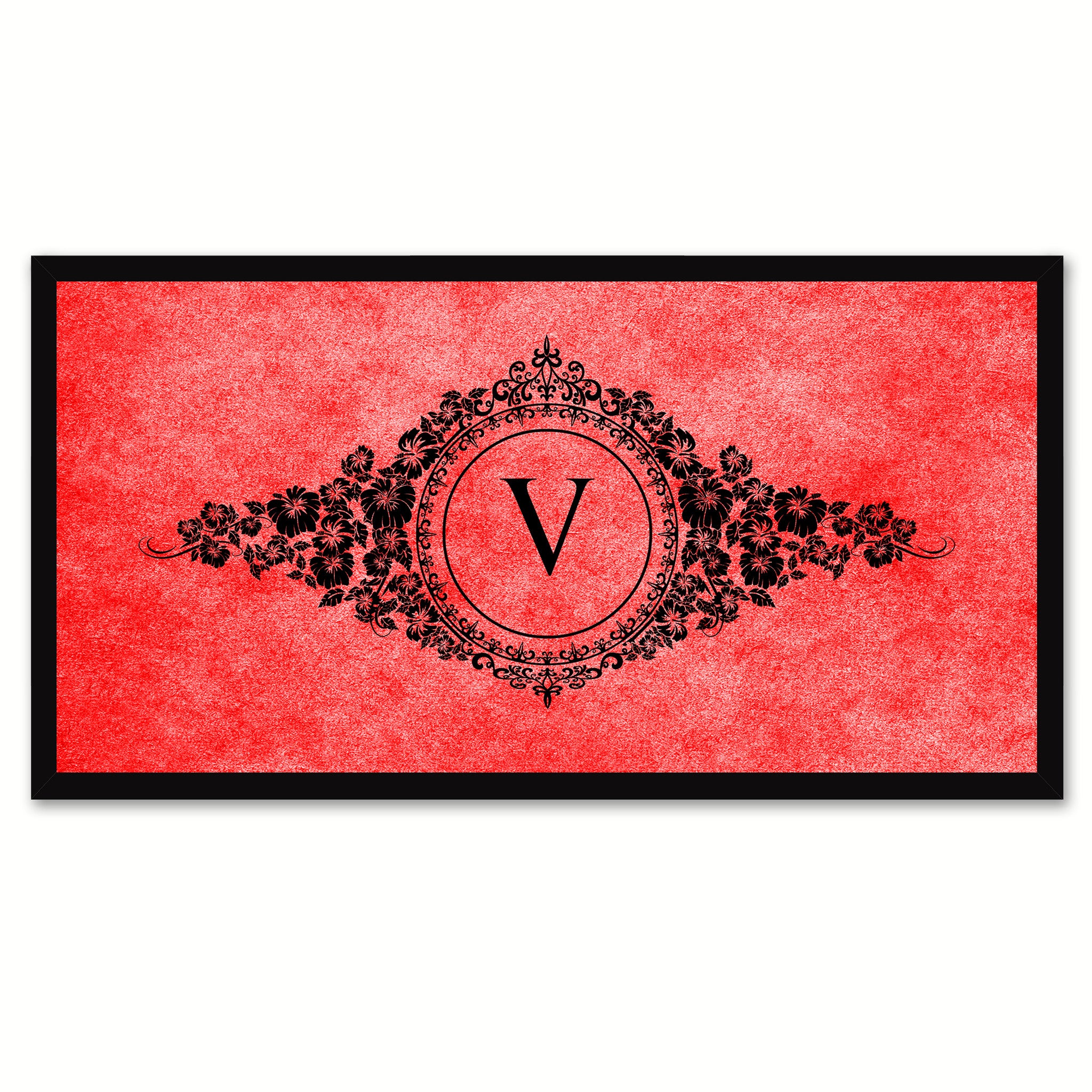 Alphabet Letter V Red Canvas Print, Black Custom Frame