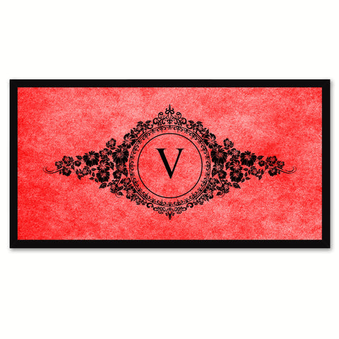 Alphabet Letter V Red Canvas Print, Black Custom Frame