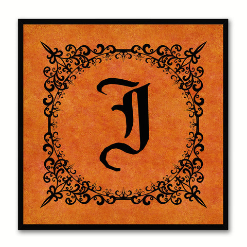 Alphabet J Orange Canvas Print Black Frame Kids Bedroom Wall Décor Home Art