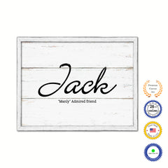 Jack Name Plate White Wash Wood Frame Canvas Print Boutique Cottage Decor Shabby Chic