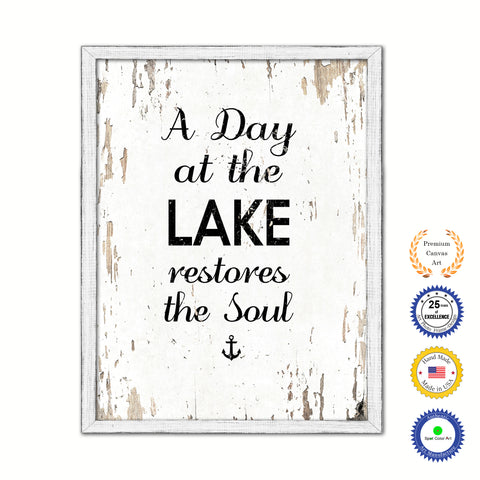 A Day At The Lake Restores The Soul Vintage Saying Gifts Home Decor Wall Art Canvas Print with Custom Picture Frame