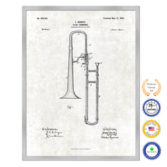 1902 Slide Trombone Old Patent Art Print on Canvas Custom Framed Vintage Home Decor Wall Decoration Great for Gifts