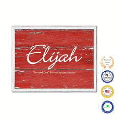 Elijah Name Plate White Wash Wood Frame Canvas Print Boutique Cottage Decor Shabby Chic