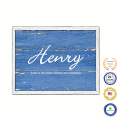 Henry Name Plate White Wash Wood Frame Canvas Print Boutique Cottage Decor Shabby Chic
