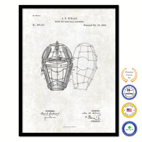 1883 Mask for Baseball Catchers Old Patent Art Print on Canvas Custom Framed Vintage Home Decor Wall Decoration Great for Gifts