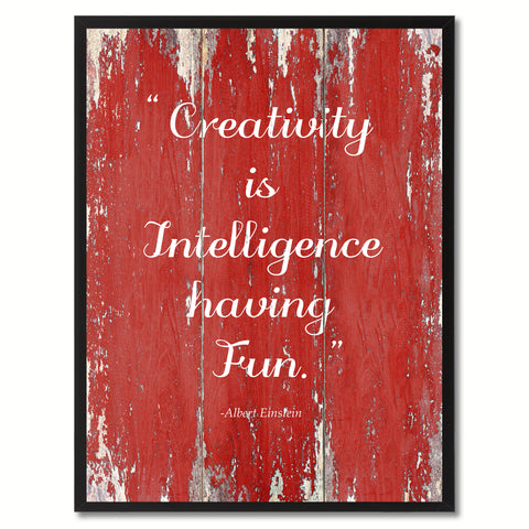 Creativity Is Intelligence Having Fun Albert Einstein Saying Motivation Quote Canvas Print, Black Picture Frame Home Decor Wall Art Gifts