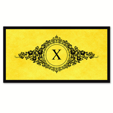 Alphabet Letter X Yellow Canvas Print, Black Custom Frame