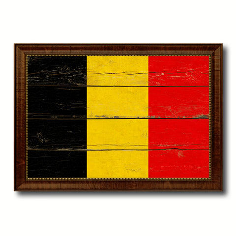 Belgium Country Flag Vintage Canvas Print with Brown Picture Frame Home Decor Gifts Wall Art Decoration Artwork