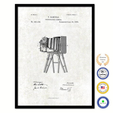1885 Photographic Camera Vintage Patent Artwork Black Framed Canvas Print Home Office Decor Great Gift for Photographer