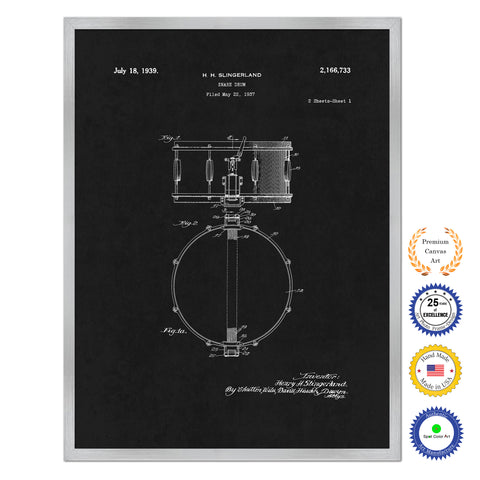 1939 Snare Drum Old Patent Art Print on Canvas Custom Framed Vintage Home Decor Wall Decoration Great for Gifts