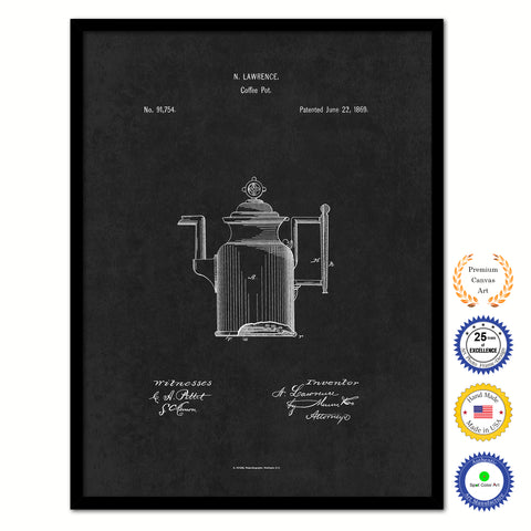 1869 Coffee Pot Vintage Patent Artwork Black Framed Canvas Home Office Decor Great for Coffee Lover Cafe Tea Shop