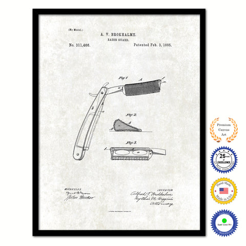 1885 Barber Razor Guard Vintage Patent Artwork Black Framed Canvas Print Home Office Decor Great for Barber Salon