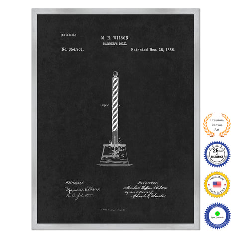1886 Barber's Pole Antique Patent Artwork Silver Framed Canvas Home Office Decor Great Gift for Barber Salon Hair Stylist