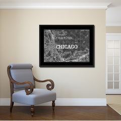 Chicago Illinois Vintage Monochrome Map Canvas Print, Gifts Picture Frames Home Decor Wall Art