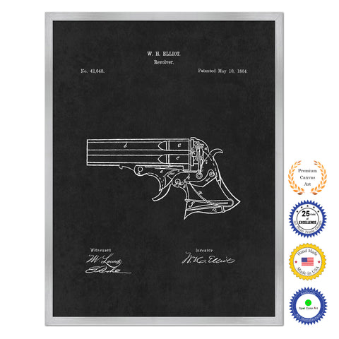 1864 Gun Revolver Old Patent Art Print on Canvas Custom Framed Vintage Home Decor Wall Decoration Great for Gifts