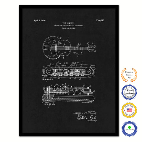 1956 Bridge for Guitar Stringed Musical Instruments Old Patent Art Print on Canvas Custom Framed Vintage Home Decor Wall Decoration Great for Gifts
