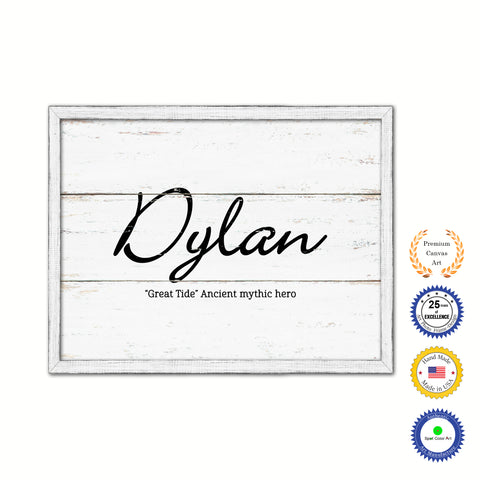 Dylan Name Plate White Wash Wood Frame Canvas Print Boutique Cottage Decor Shabby Chic