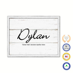 Dylan Name Plate White Wash Wood Frame Canvas Print Boutique Cottage Decor Shabby Chic