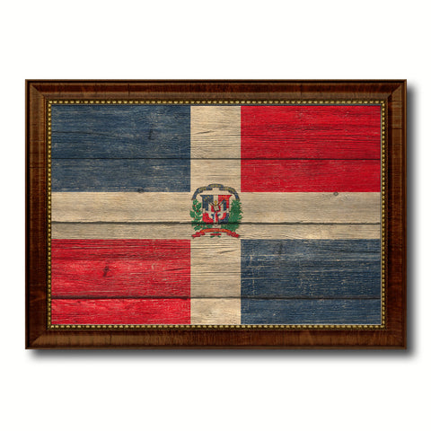 Dominican Republic Country Flag Texture Canvas Print with Brown Custom Picture Frame Home Decor Gift Ideas Wall Art Decoration