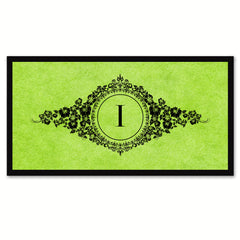 Alphabet Letter I Green Canvas Print, Black Custom Frame