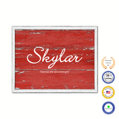 Skylar Name Plate White Wash Wood Frame Canvas Print Boutique Cottage Decor Shabby Chic