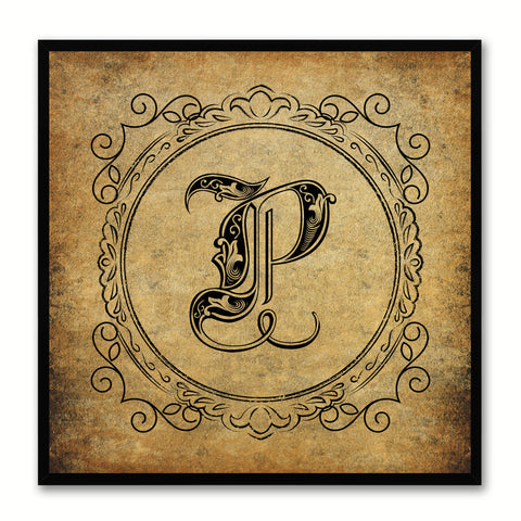 Alphabet P Brown Canvas Print Black Frame Kids Bedroom Wall Décor Home Art