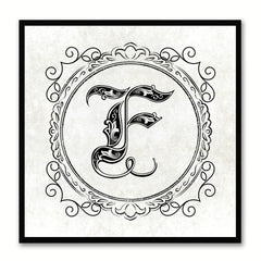 Alphabet F White Canvas Print Black Frame Kids Bedroom Wall Décor Home Art