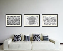 France Paris Vintage B&W Map Canvas Print, Picture Frame Home Decor Wall Art Gift Ideas