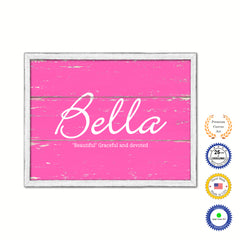 Bella Name Plate White Wash Wood Frame Canvas Print Boutique Cottage Decor Shabby Chic