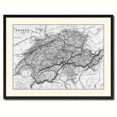 Switzerland Vintage B&W Map Canvas Print, Picture Frame Home Decor Wall Art Gift Ideas