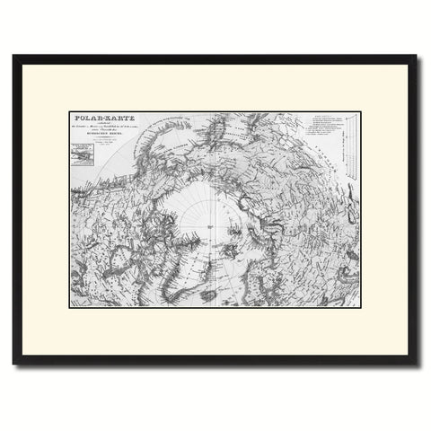 North Pole Stieler Vintage B&W Map Canvas Print, Picture Frame Home Decor Wall Art Gift Ideas