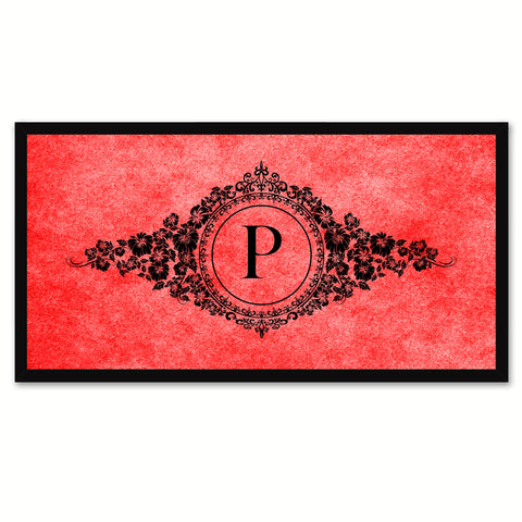 Alphabet Letter P Red Canvas Print, Black Custom Frame