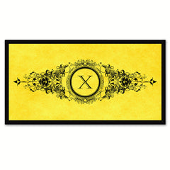 Alphabet Letter X Yellow Canvas Print, Black Custom Frame