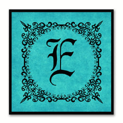 Alphabet E Aqua Canvas Print Black Frame Kids Bedroom Wall Décor Home Art