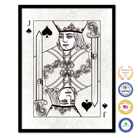 Jack Spades Poker Decks of Vintage Cards Print on Canvas Black Custom Framed