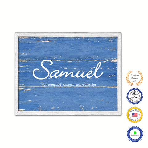 Samuel Name Plate White Wash Wood Frame Canvas Print Boutique Cottage Decor Shabby Chic