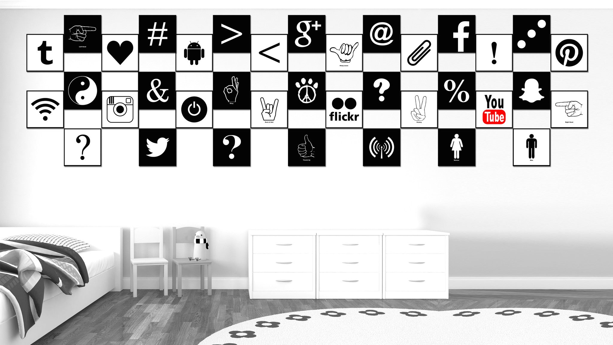 Left Hand Social Media Icon Canvas Print Picture Frame Wall Art Home Decor