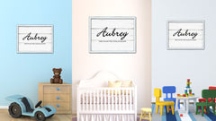 Aubrey Name Plate White Wash Wood Frame Canvas Print Boutique Cottage Decor Shabby Chic