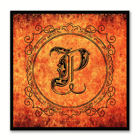 Alphabet P Orange Canvas Print Black Frame Kids Bedroom Wall Décor Home Art