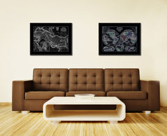 Persia Iraq Iran Afghanistan Vintage Monochrome Map Canvas Print, Gifts Picture Frames Home Decor Wall Art