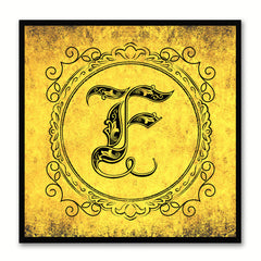 Alphabet F Yellow Canvas Print Black Frame Kids Bedroom Wall Décor Home Art