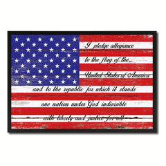 The Pledge of Allegiance American USA Flag Vintage Canvas Print with Picture Frame Home Decor Man Cave Wall Art Collectible Decoration Artwork Gifts