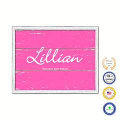 Lillian Name Plate White Wash Wood Frame Canvas Print Boutique Cottage Decor Shabby Chic