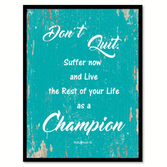 Don't Quit Suffer Now and Live the Rest of Your Life as a Champion Muhammad Ali Saying Home Decor Motivation Wall Art Canvas Print with Custom Picture Frame Gifts