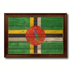 Dominica Country Flag Texture Canvas Print with Brown Custom Picture Frame Home Decor Gift Ideas Wall Art Decoration