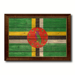 Dominica Country Flag Texture Canvas Print with Brown Custom Picture Frame Home Decor Gift Ideas Wall Art Decoration