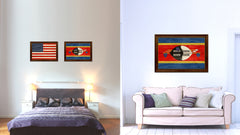 Swaziland Country Flag Texture Canvas Print with Brown Custom Picture Frame Home Decor Gift Ideas Wall Art Decoration